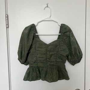Chic Olive Puff Sleeve Blouse